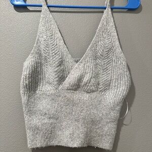 Sincerely Jules Gray Knit V-Neck Crop Top